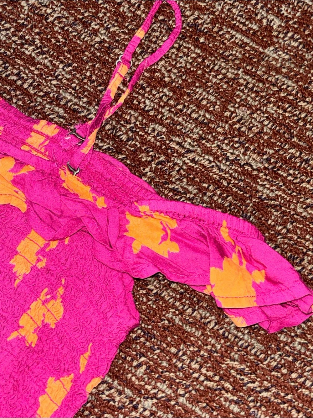 Anthropologie dress magenta smocked floral bell hem removable strap fitted med
